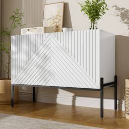 ModernLuxe Sideboard cabinet with 2 doors & metal legs storage in White - thumbnail 3