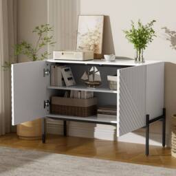 ModernLuxe Sideboard cabinet with 2 doors & metal legs storage in White - thumbnail 4