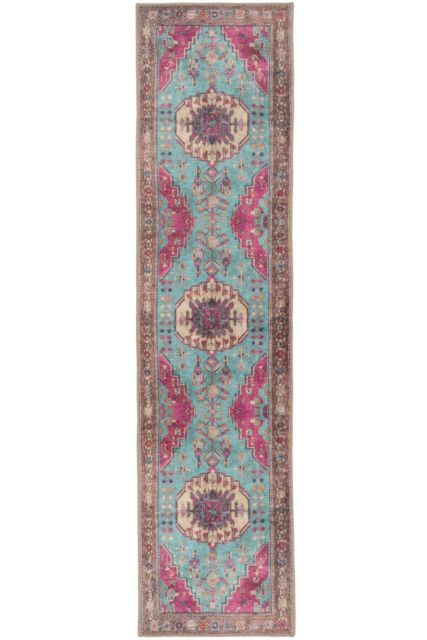 Kukoon Beige Metalic Distressed Hallway Runner Rug Non Slip & Washable in Teal - Size: 60 cm x 240 cm - image 1