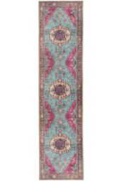 Kukoon Beige Metalic Distressed Hallway Runner Rug Non Slip & Washable in Teal - Size: 60 cm x 240 cm