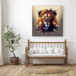 Warren Reed - Designer Majestic Lion Face Splashart Canvas in Brown - Size: w10 inch x h10 inch - thumbnail 3