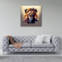 Warren Reed - Designer Majestic Lion Face Splashart Canvas in Brown - Size: w10 inch x h10 inch - thumbnail 4