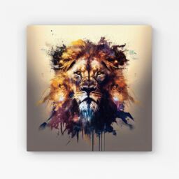 Warren Reed - Designer Majestic Lion Face Splashart Canvas in Brown - Size: w10 inch x h10 inch - thumbnail 1