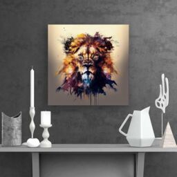 Warren Reed - Designer Majestic Lion Face Splashart Canvas in Brown - Size: w10 inch x h10 inch - thumbnail 2