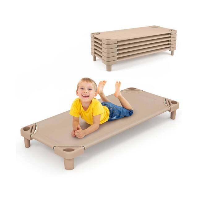 Gymax 6 PCS Daycare Cot Toddler Stackable Daycare Rest Mat Detachable Cloth in Light Khaki - image 1