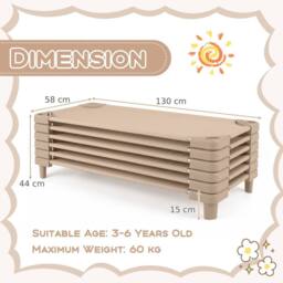 Gymax 6 PCS Daycare Cot Toddler Stackable Daycare Rest Mat Detachable Cloth in Light Khaki - thumbnail 3