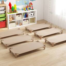 Gymax 6 PCS Daycare Cot Toddler Stackable Daycare Rest Mat Detachable Cloth in Light Khaki - thumbnail 2