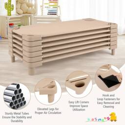 Gymax 6 PCS Daycare Cot Toddler Stackable Daycare Rest Mat Detachable Cloth in Light Khaki - thumbnail 5