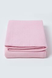 Homescapes Cotton Waffle Blanket Throw - Soft, Breathable & Skin-Friendly in Pink - Size: 280 cm x 230 cm - thumbnail 2