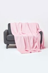 Homescapes Cotton Waffle Blanket Throw - Soft, Breathable & Skin-Friendly in Pink - Size: 280 cm x 230 cm