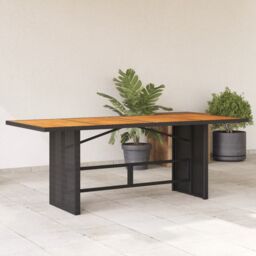 Berkfield Home Garden Table with Acacia Wood Top Black 190x80x74 cm Poly Rattan - Size: 190 x 80 x 74 cm - thumbnail 1
