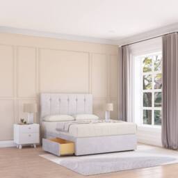 "Sloomy Cambridge Plush Divan Base 2 Drawers-26"" Headboard & 12"" Footboard in Silver - Size: Small Double" - thumbnail 3