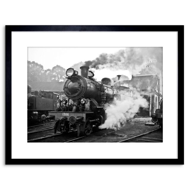 "Artery8 Wall Art Print Vintage Photo Steam Train Black White Engine Artwork Framed 9X7 Inch - Size: W7"" x H9""" - image 1