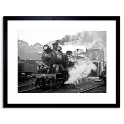 "Artery8 Wall Art Print Vintage Photo Steam Train Black White Engine Artwork Framed 9X7 Inch - Size: W7"" x H9""" - thumbnail 1