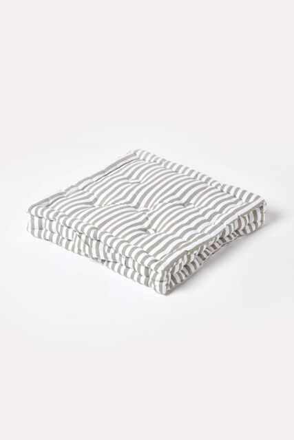Homescapes Cotton Thin Stripe Floor Cushion in Light Grey - Size: 40 cm x 40 cm - image 1