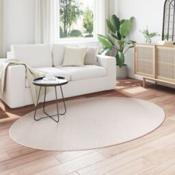 Berkfield Home Rugs Sand Polyester 140 x 200 cm Durable Area Rug Oval in Beige - Size: Medium - thumbnail 3