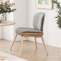 Costway Modern Accent Chair Upholstered Side Chair with Curved Backrest in Light Grey - thumbnail 3