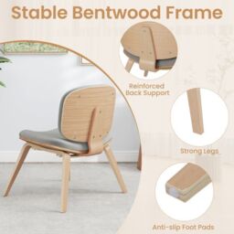 Costway Modern Accent Chair Upholstered Side Chair with Curved Backrest in Light Grey - thumbnail 6