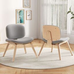 Costway Modern Accent Chair Upholstered Side Chair with Curved Backrest in Light Grey - thumbnail 5