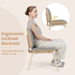 Costway Modern Accent Chair Upholstered Side Chair with Curved Backrest in Light Grey - thumbnail 8