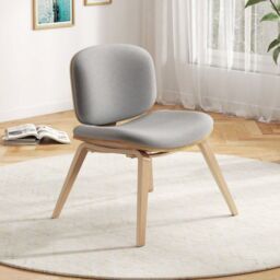 Costway Modern Accent Chair Upholstered Side Chair with Curved Backrest in Light Grey - thumbnail 2