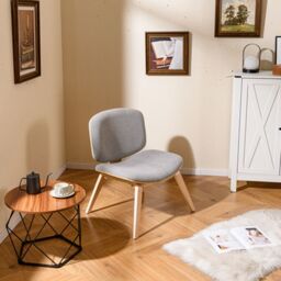 Costway Modern Accent Chair Upholstered Side Chair with Curved Backrest in Light Grey - thumbnail 1