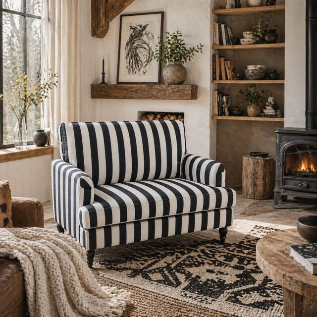 Wyld Haus Yosefi Black & White Velvet Cuddle Chair Striped Accent Armchair - image 1