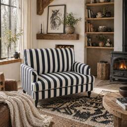 Wyld Haus Yosefi Black & White Velvet Cuddle Chair Striped Accent Armchair - thumbnail 1