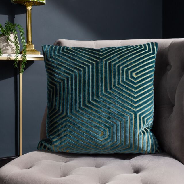 Paoletti Evoke Cut Velvet Cushion in Teal - Size: 55 cm x 55 cm - image 1