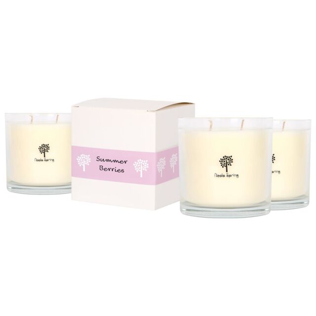 Nicola Spring 3x 400g Soy Wax Scented Candles - Summer Berries Aromatherapy Jar Candle in Clear - image 1