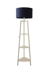 ValueLights Hiru Cream 3 Tier Wooden Shelf Floor Lamp with Drum Shade & Bulb in Navy - thumbnail 6