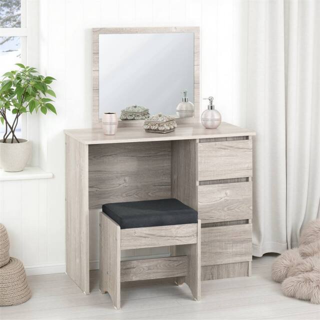 Seconique Malvern 3 Drawer Dressing Table Set - Urban Snow in Light Grey - image 1