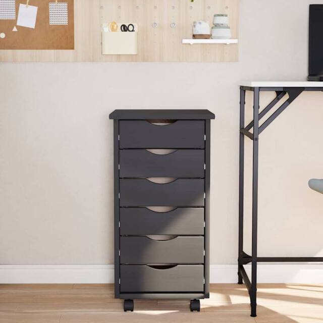 Berkfield Home Rolling Cabinet with Drawers MOSS Grey Solid Wood Pine in Dark Grey - image 1