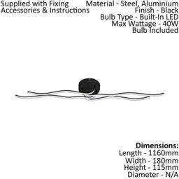 Loops 2 PACK Wall Flush Ceiling Light Colour Black Shade White Plastic LED 40W Inc - thumbnail 2