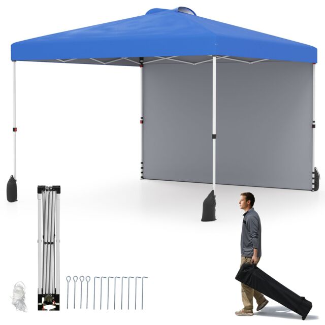 Costway 300 x 300 cm Pop up Canopy Tent w/ 1 Sidewall & Wheeled Bag in Blue - image 1