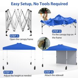 Costway 300 x 300 cm Pop up Canopy Tent w/ 1 Sidewall & Wheeled Bag in Blue - thumbnail 8