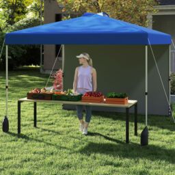 Costway 300 x 300 cm Pop up Canopy Tent w/ 1 Sidewall & Wheeled Bag in Blue - thumbnail 3