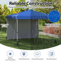 Costway 300 x 300 cm Pop up Canopy Tent w/ 1 Sidewall & Wheeled Bag in Blue - thumbnail 5