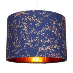 Happy Homewares Modern Soft Cotton Fabric Lamp Shade with Shiny Foil Floral Decoration in Midnight - Size: 12 inches - thumbnail 2