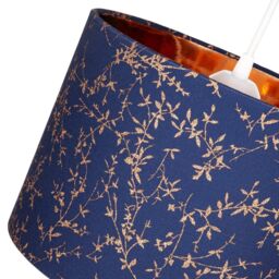 Happy Homewares Modern Soft Cotton Fabric Lamp Shade with Shiny Foil Floral Decoration in Midnight - Size: 12 inches - thumbnail 3