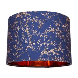 Happy Homewares Modern Soft Cotton Fabric Lamp Shade with Shiny Foil Floral Decoration in Midnight - Size: 12 inches