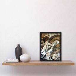 "Artery8 Bighorn Sheep Abstract Floral Patter Folk Art Framed Art Print in Brown - Size: W12"" x H16""" - thumbnail 4