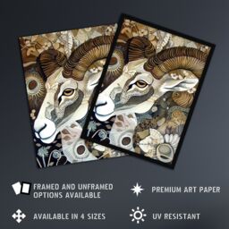 "Artery8 Bighorn Sheep Abstract Floral Patter Folk Art Framed Art Print in Brown - Size: W12"" x H16""" - thumbnail 2