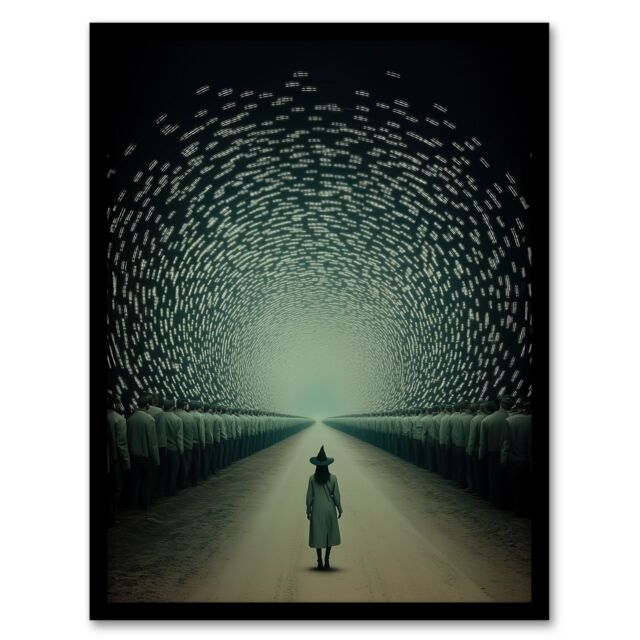 "Artery8 Among Muggles Surreal Tunnel Witch Fantasy Art Framed Art Print in Green - Size: W12"" x H16""" - image 1