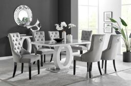 FurnitureboxUK Giovani 6-Seater Grey Glass Dining Table & 6 Belgravia Velvet Dining Chairs - thumbnail 1