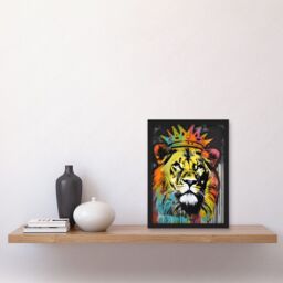 Artery8 King Lion wearing Crown Modern Stencil Graffiti Artwork Framed Wall Art Print A4 in Black - thumbnail 2