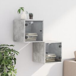 Berkfield Home Bedside Cabinets with Glass Doors 2 pcs Concrete Grey 35x37x35 cm - Size: 35 x 37 x 35 cm - thumbnail 3