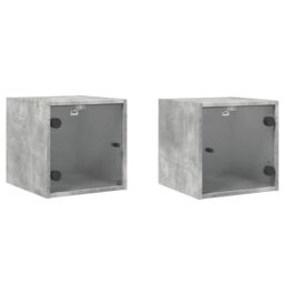 Berkfield Home Bedside Cabinets with Glass Doors 2 pcs Concrete Grey 35x37x35 cm - Size: 35 x 37 x 35 cm - thumbnail 2