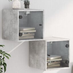 Berkfield Home Bedside Cabinets with Glass Doors 2 pcs Concrete Grey 35x37x35 cm - Size: 35 x 37 x 35 cm