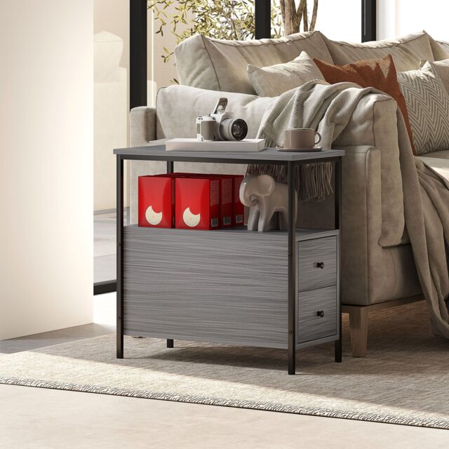 HOMCOM Narrow End Table, Sofa Side Table with 2 Drawers Storage Shelf, Grey - image 1